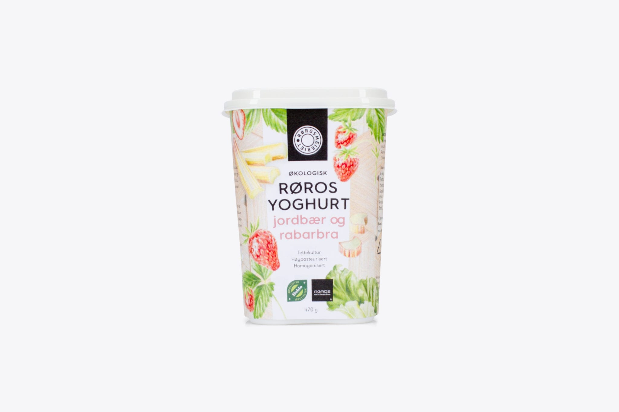 Økologisk Røros Yoghurt Jordbær og Rabarbra